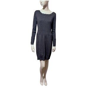 Y2K Cache Mini Dress XL Knit Lace Up Details Bubble Hem Metallic Cocktail